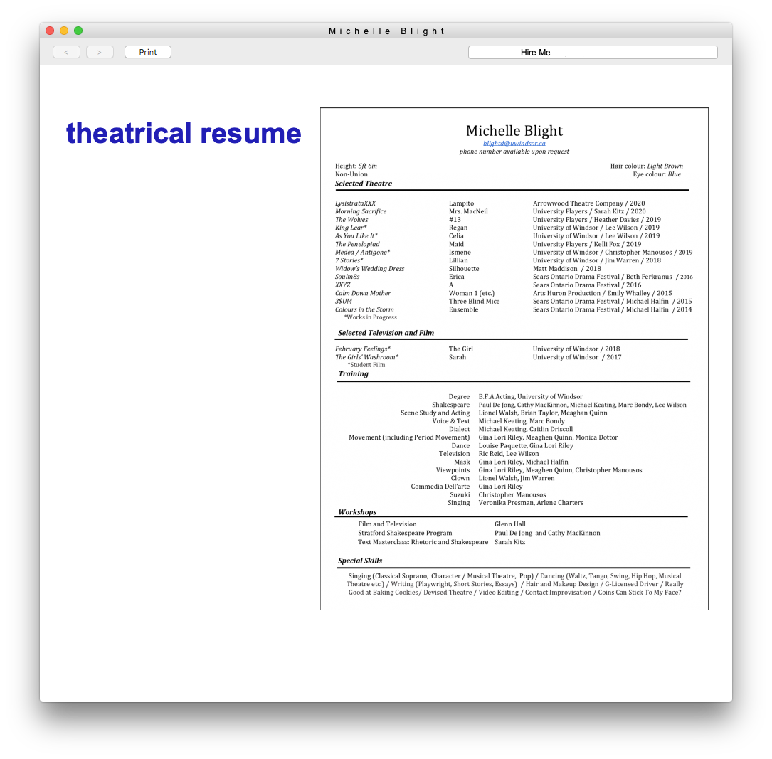 Michelle's Theatre Resume